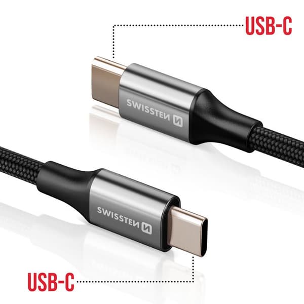 USB-C till USB-C Flätad Anti-knut Design Swissten Svart