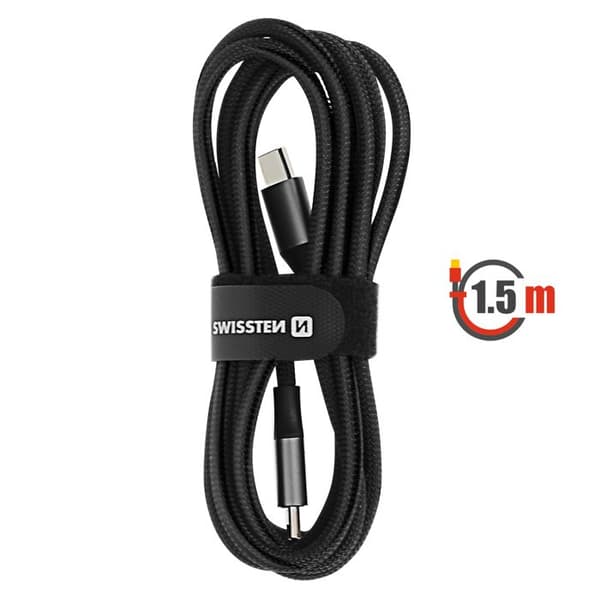 USB-C till USB-C Flätad Anti-knut Design Swissten Svart