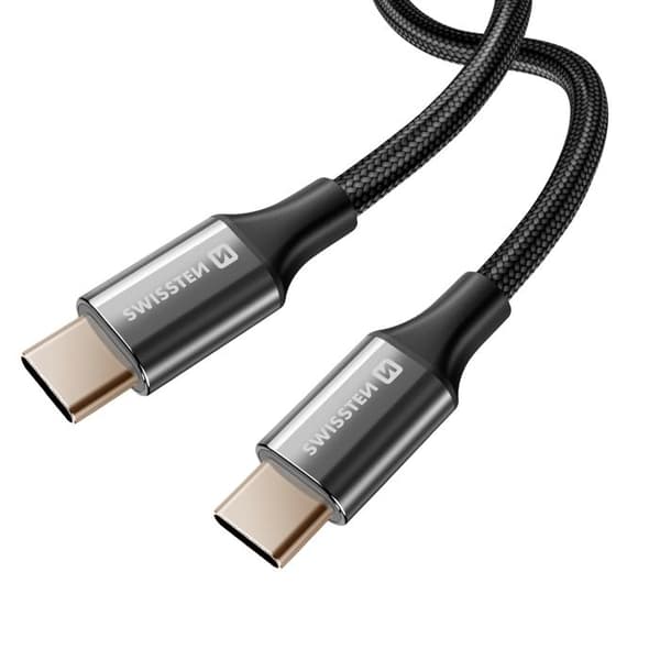 USB-C till USB-C Flätad Anti-knut Design Swissten Svart