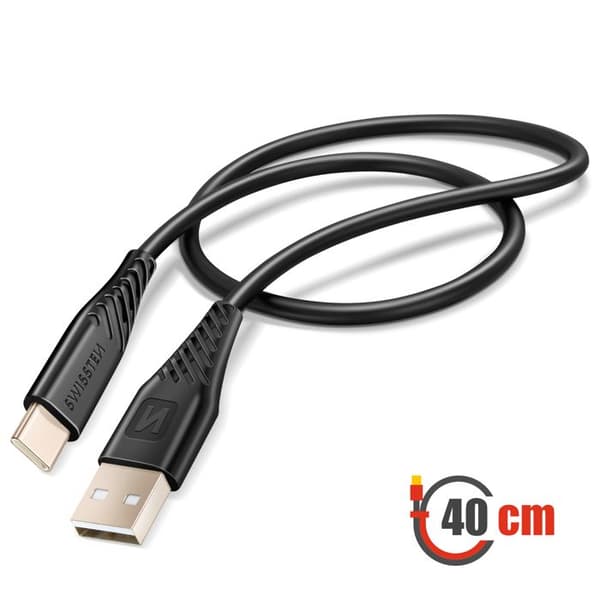 USB-kabel till USB-C 60W Silikon Anti-knut Swissten Svart