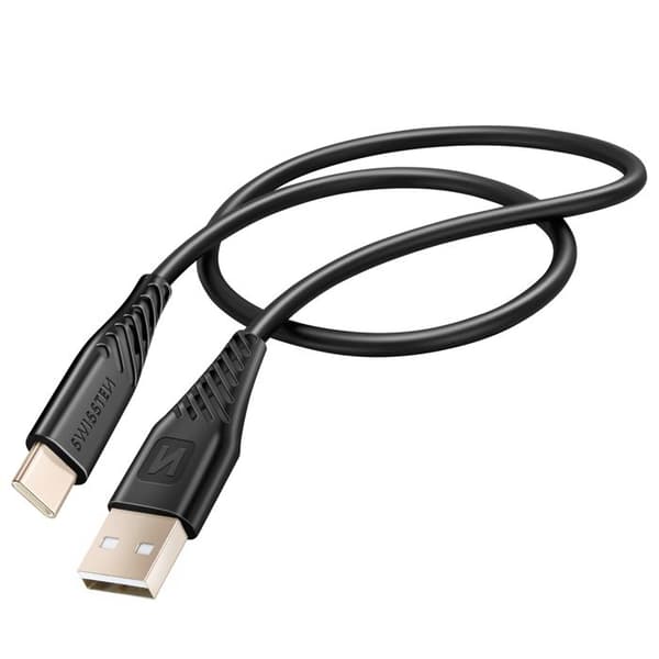 USB-kabel till USB-C 60W Silikon Anti-knut Swissten Svart