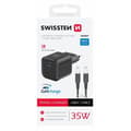 Miniatyrbild 2 av 2: Swissten Nätverksadapter GaN 1x USB-C 35W Power Delivery Datakabel USB-C/USB-C 1.2m Svart