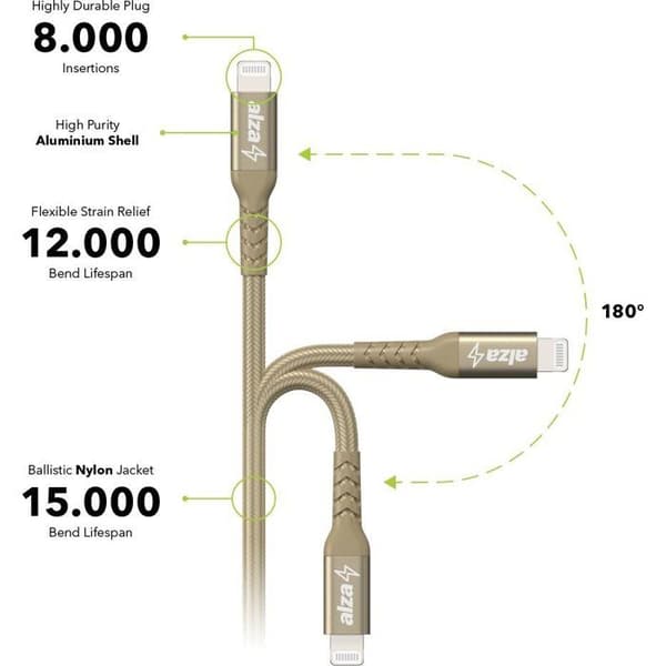 AlzaPower Alucore USB-C till Lightning MFi 2m guld