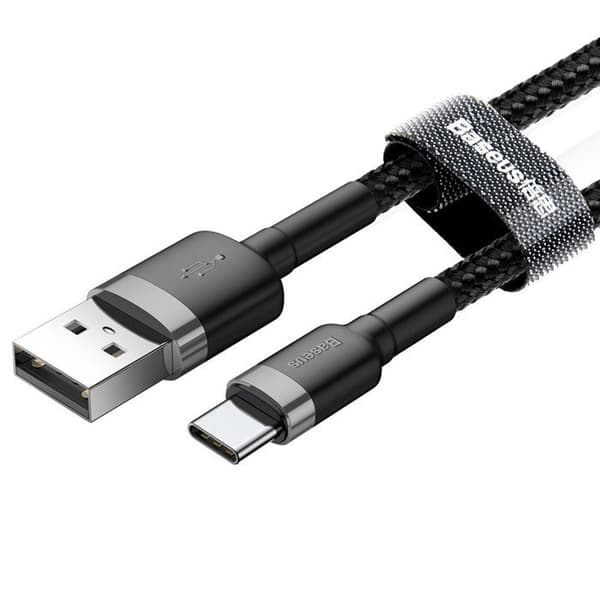 USB Typ-C datakabel, 2A, 2m - Baseus Caféine (CATKLF-CG1) - Grå Svart