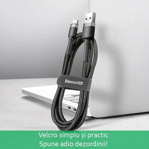 USB Typ-C datakabel, 2A, 2m - Baseus Caféine (CATKLF-CG1) - Grå Svart