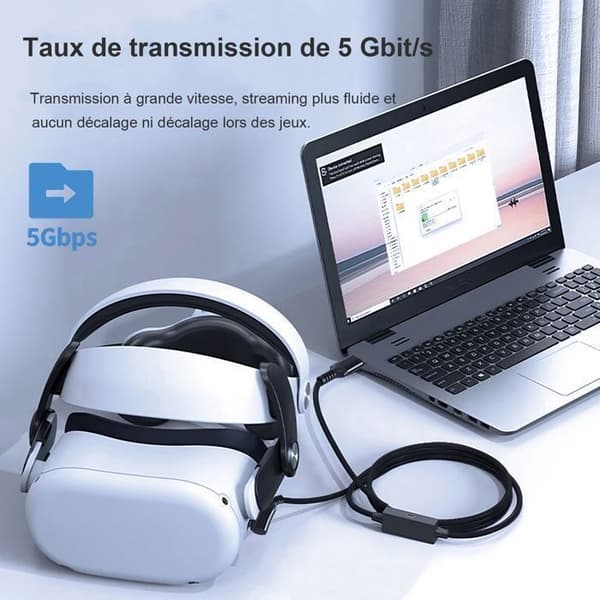 Kabel Link-USB C-5m-Kompatibel med Meta Oculus Quest 3, Steam VR, USB 3.0 Höghastighetsdatakabel