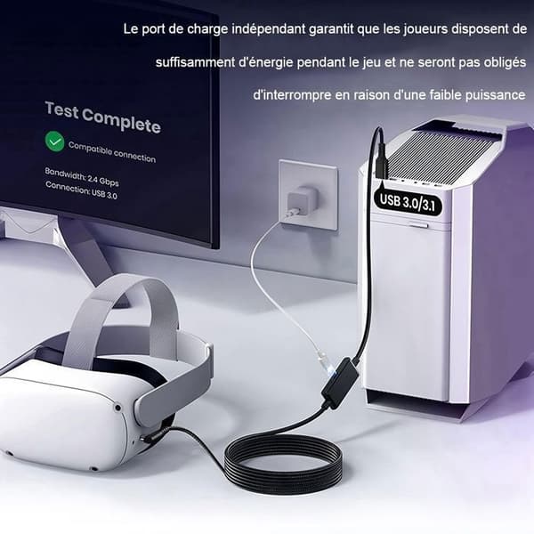 Kabel Link-USB C-5m-Kompatibel med Meta Oculus Quest 3, Steam VR, USB 3.0 Höghastighetsdatakabel