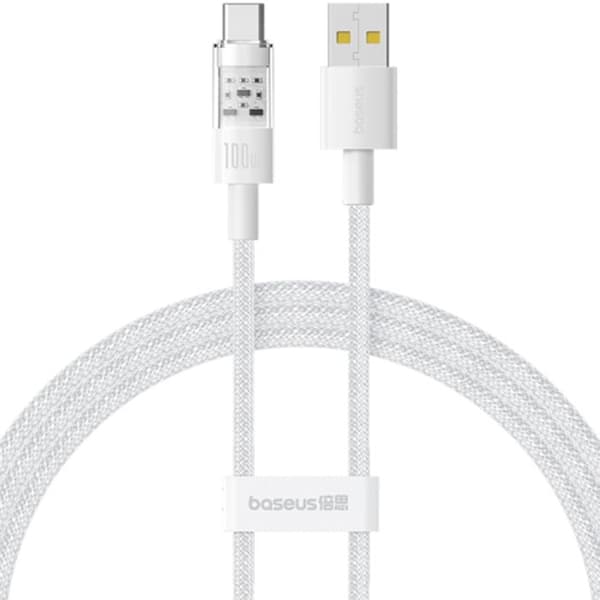 USB-kabel till Type-C, Super Snabb Laddning 100W, 1m - Baseus Gem (P103737300222211-00) - Vit Måne