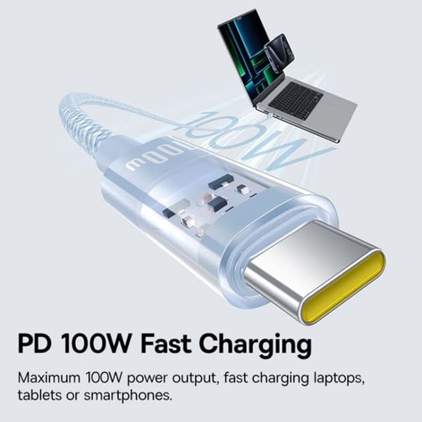 USB-C till Type-C-kabel, Super Snabb Laddning 100W, 2m - Baseus Gem (P10373000311-01) - Galaxblå