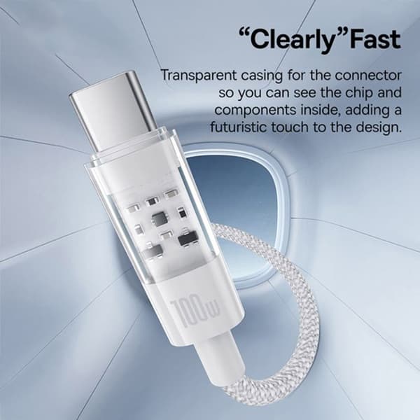USB-C till typ C-kabel, Super Snabb Laddning 100W, 1m - Baseus Gem (P1037373000211-00) - Månvit