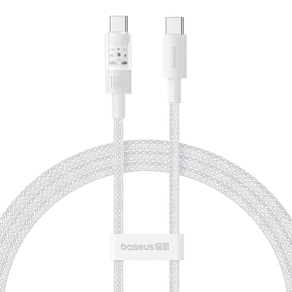 USB-C till typ C-kabel, Super Snabb Laddning 100W, 1m - Baseus Gem (P1037373000211-00) - Månvit
