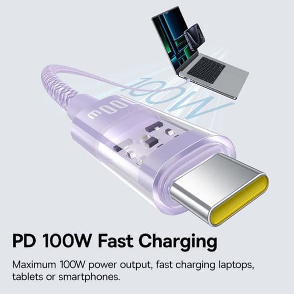 USB-C till Typ-C-kabel, Super snabb laddning 100W, 1m - Baseus Gem (P103737300051111-00) - Nebula Lila