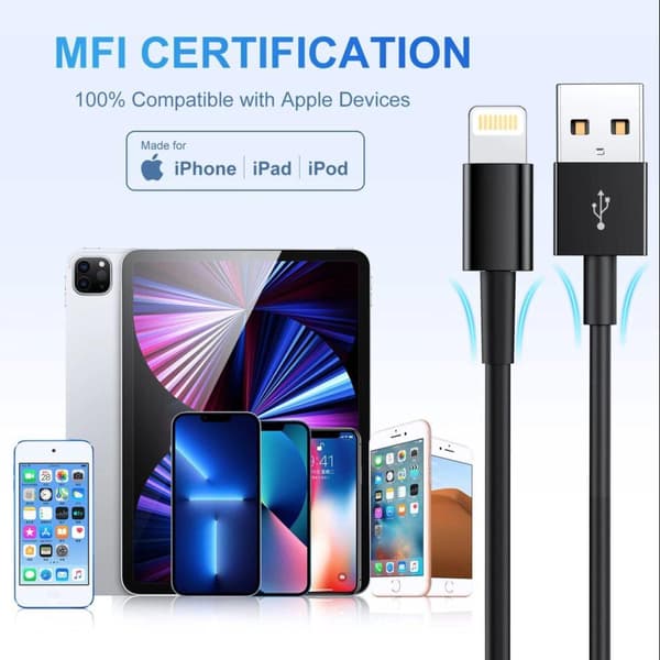iPhone Laddare - Ladd & synk kabel - 2 meter - SVART