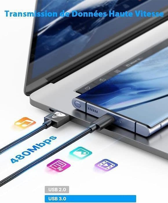 USB C-kabel, [1M/2-pack] Snabbladdningskabel USB C 3A Typ C Flätad kabel USB till USB C för Samsung Galaxy S21 S22