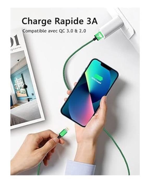 Kabel iPhone Laddare iPhone [2m/Pack om 3] Lightning USB MFi Certifierad Flätad Nylon Kord iPhone Snabbladdning Ultra Solid Kabel