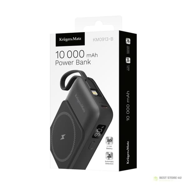 Induktiivinen Kruger&Matz 10000 mAh Mag Safe -varavirtalähde, musta