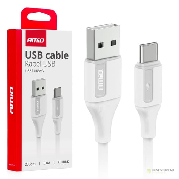 Laddningskabel usb-a - usb-c 3a 200cm fulllink amio-03918