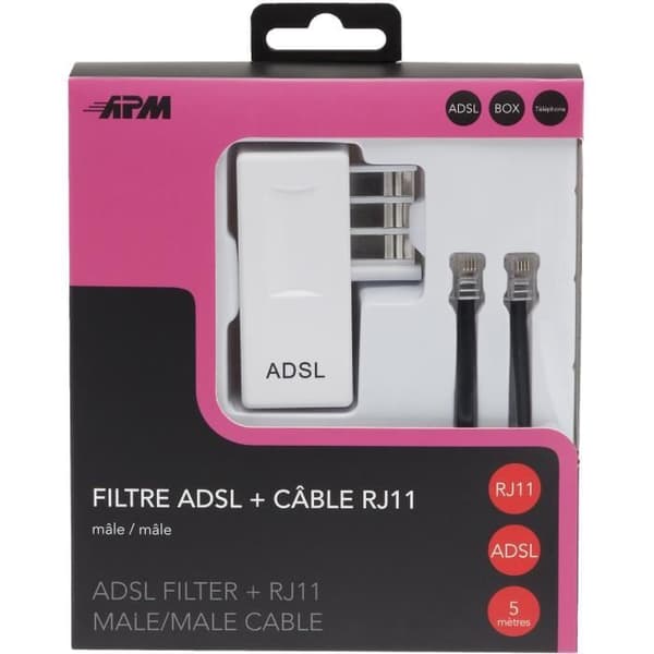 ADSL-kabel RJ11 - APM - 5m - Svart - med ADSL-filter