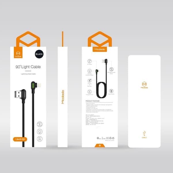 Mcdodo Fast telefonkabel, 90° vinkel LED, USB till USB-C 3m svart