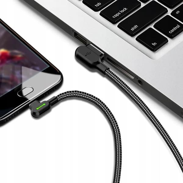 Mcdodo Fast telefonkabel, 90° vinkel LED, USB till USB-C 3m svart