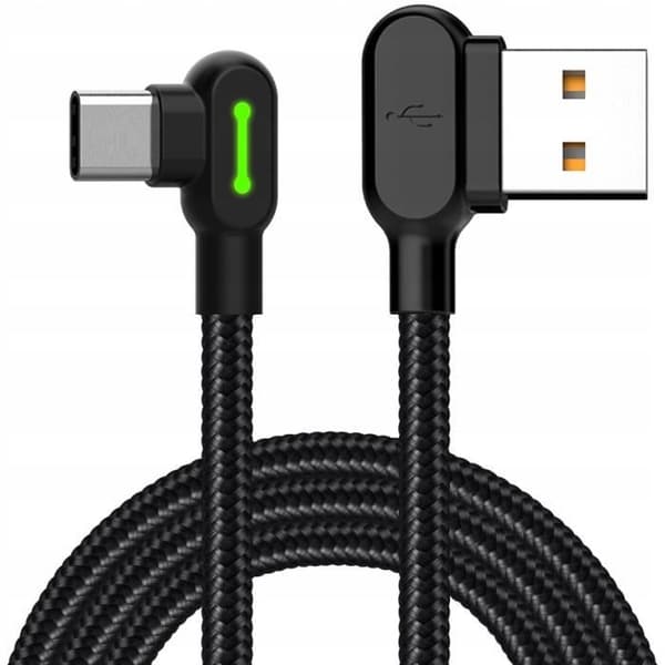 Mcdodo Fast telefonkabel, 90° vinkel LED, USB till USB-C 3m svart