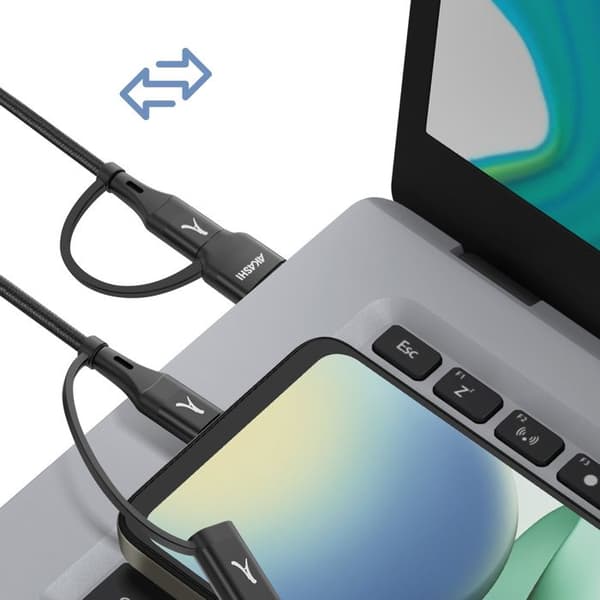 Kabel 4 i 1 USB-C och USB till USB-C och Lightning Laddning 20W 1m Akashi Svart