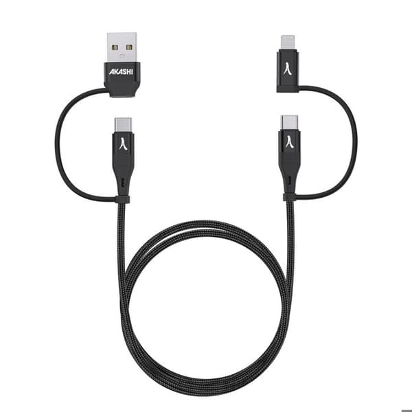 Kabel 4 i 1 USB-C och USB till USB-C och Lightning Laddning 20W 1m Akashi Svart