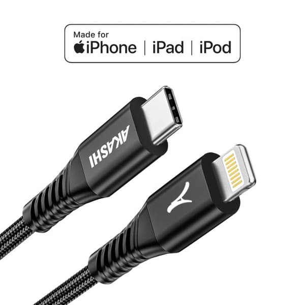 USB-C till Lightning Snabbladdning 3A och Synchronisering 1m Akashi Svart