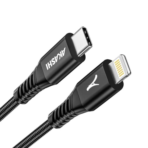 USB-C till Lightning Snabbladdning 3A och Synchronisering 1m Akashi Svart
