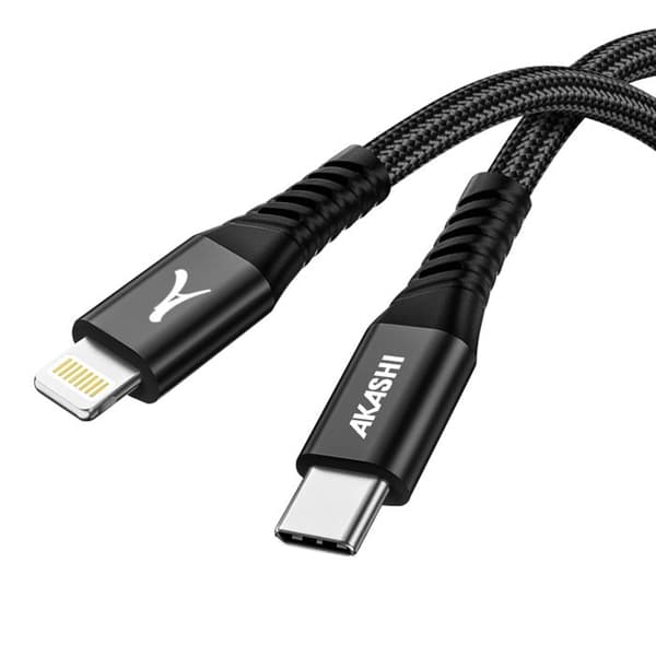 USB-C till Lightning Snabbladdning 3A och Synchronisering 1m Akashi Svart