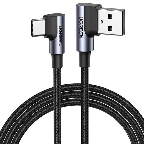 CABLU alimentare si date Ugreen, "US176", Fast Charging Data Cable pt. smartphone, USB la USB Type-C 3A Complete Angled 90°, braided, 3m, gri "70875"