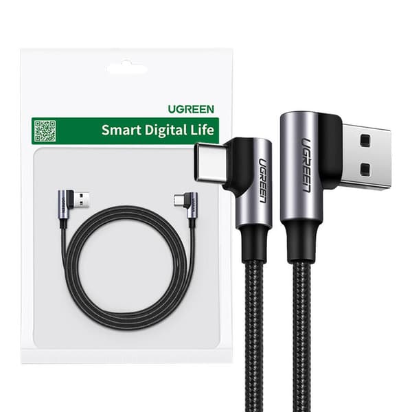 CABLU alimentare si date Ugreen, "US176", Fast Charging Data Cable pt. smartphone, USB la USB Type-C 3A Complete Angled 90°, braided, 3m, gri "70875"