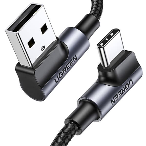 CABLU alimentare si date Ugreen, "US176", Fast Charging Data Cable pt. smartphone, USB la USB Type-C 3A Complete Angled 90°, braided, 3m, gri "70875"