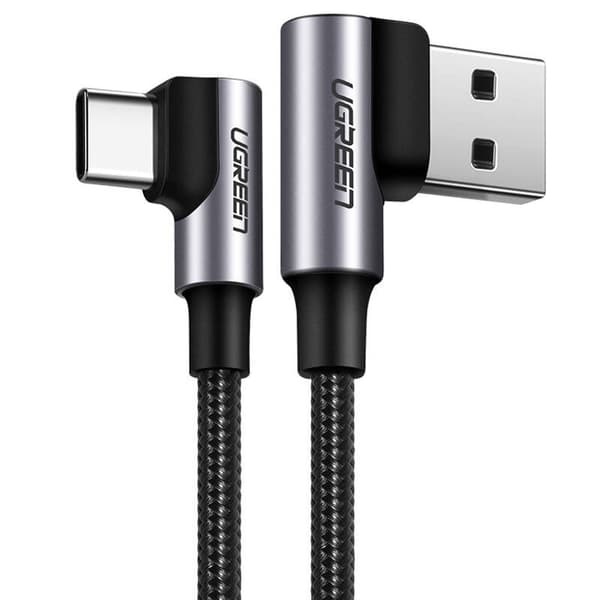 CABLU alimentare si date Ugreen, "US176", Fast Charging Data Cable pt. smartphone, USB la USB Type-C 3A Complete Angled 90°, braided, 3m, gri "70875"