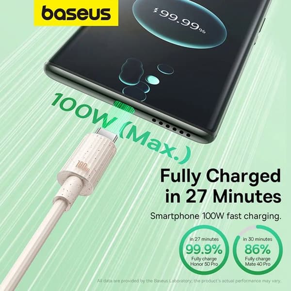 USB-kabel till Type-C, snabbladdning, 100 W, 480 Mbps, 1 m - Serie Baseus Habitat (P10360203631-00) - Naturlig grön