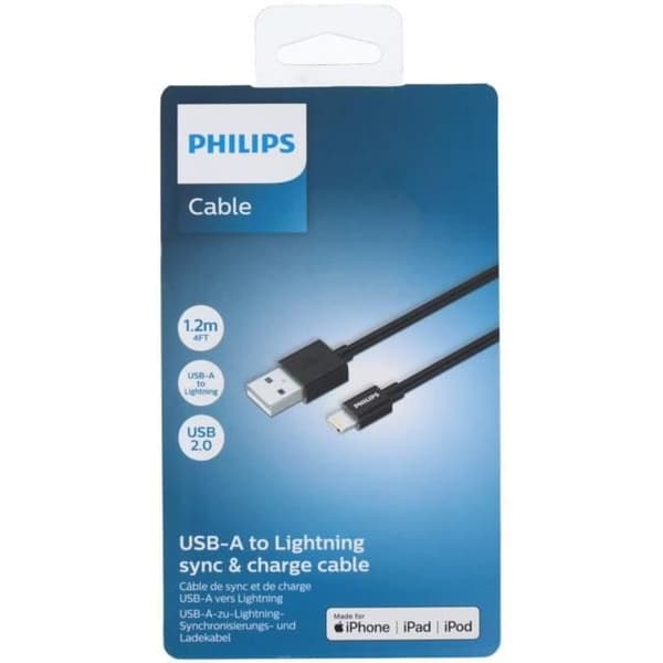 Philips DLC3104V/01 - USB-A till Lightning-kabel 120 cm - Svart