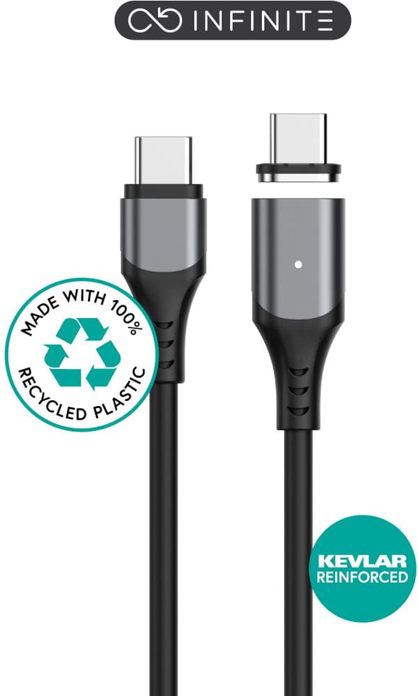 eSTUFF INFINITE Magnetisk USB-C 2.0 Kabel PD100W 480 Mbps 2m Sort, ES604265