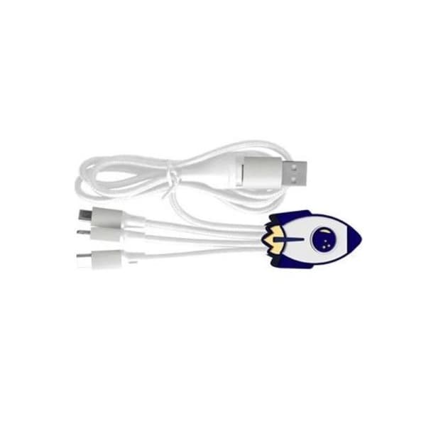 Cabel 3 i 1 Andy USB-C/Micro-USB/Lightning till USB-A 3A Raketer Nyckelring YELLO KOKO Vit / Blå