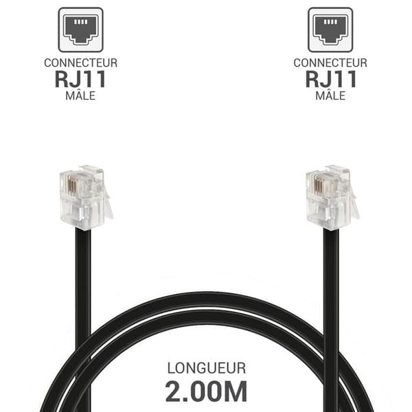 RJ11 Kabel 2m M/M för fast telefon och ADSL WAYTYEX 39002 Flat RJ11 Kabellängd 2,00 m - Svart
