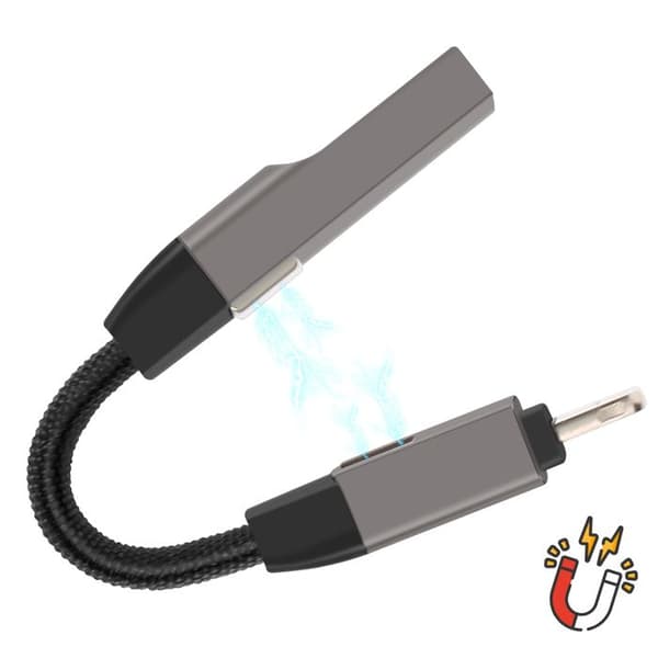 Magnetisk kabel iPhone Lightning / USB Nyckelring Kompakt 9.7cm Swissten Grå