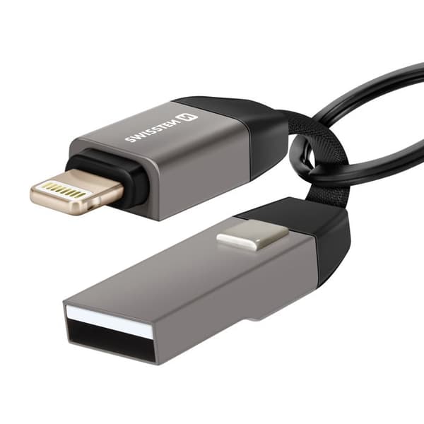 Magnetisk kabel iPhone Lightning / USB Nyckelring Kompakt 9.7cm Swissten Grå
