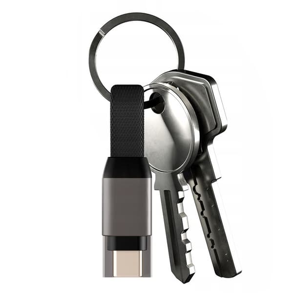 Magnetisk USB-C / USB Kabel Format Nyckelring Kompakt 9.7cm Swissten Grå