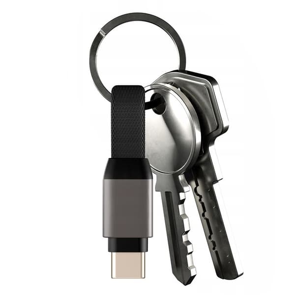 Cobalt Magnetisk iPhone Lightning / USB-C Nyckelring Kompakt 9.7cm Swissten Grå