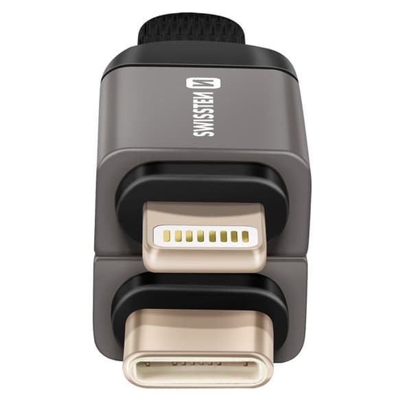 Cobalt Magnetisk iPhone Lightning / USB-C Nyckelring Kompakt 9.7cm Swissten Grå