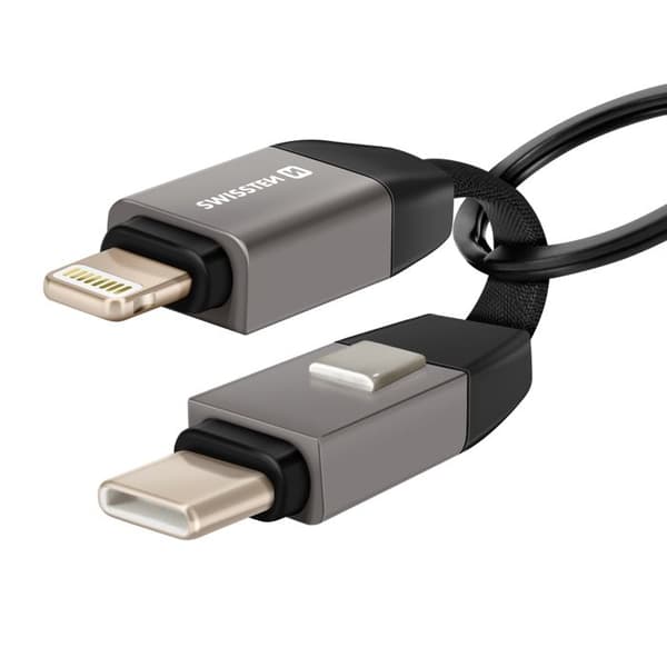 Cobalt Magnetisk iPhone Lightning / USB-C Nyckelring Kompakt 9.7cm Swissten Grå