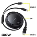 Miniatyrbild 3 av 6: Retrakabel 2x USB-C 100W Snabbladdning och Dataöverföring Baseus Svart