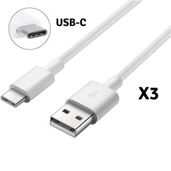 Lot 3 Sladdar USB-C Laddare Vit [Kompatibel med Xiaomi REDMI NOTE 8 PRO - REDMI NOTE 7 PRO] Kabeltyp USB-C Mått 1M [Phonillico®]
