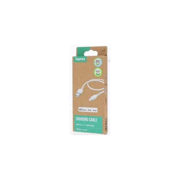 Eco USB-A laddningskabel - Lightning, 1 m, Vit
