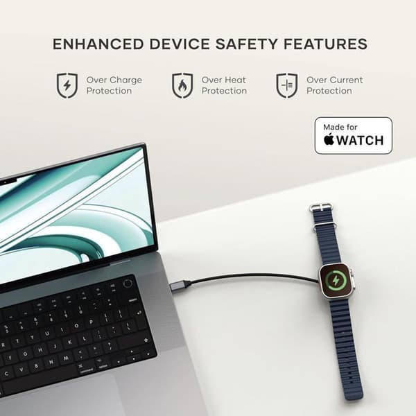 Laddningskabel för Apple Watch Magnetisk MFi Snabbladdning Satechi Grå