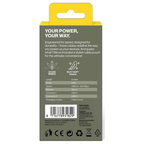 Aqiila Cablebird CS11 USB-kabel USB 2.0 USB-C® hane 1.00 m vit AQCBPBIC1SI812